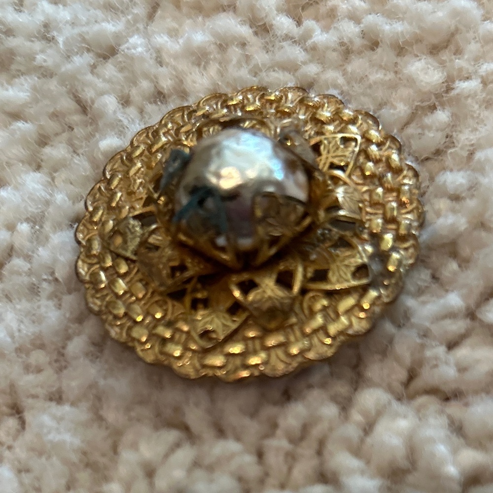 Miriam Haskell Vintage gold brass brooch
